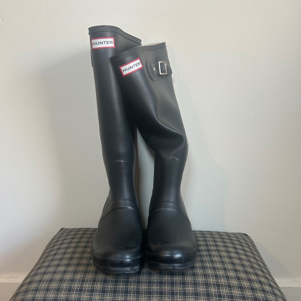 Hunter Original Tall Rain Boots Women 8 Black Good Matte Waterproof